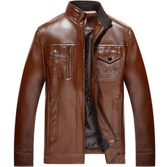 The elderly with cashmere leather thick autumn winter jacket in the male 304050 year old middle-aged father put collar coat 165/50 [100-120 Jin] A001 red coffee