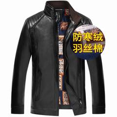 The elderly with cashmere leather thick autumn winter jacket in the male 304050 year old middle-aged father put collar coat 165/50 [100-120 Jin] A003 Plush Soft Black