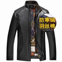 The elderly with cashmere leather thick autumn winter jacket in the male 304050 year old middle-aged father put collar coat 165/50 [100-120 Jin] A004 Plush Soft Black
