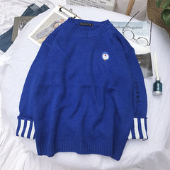 New winter sweater T-shirt embroidery cartoon Korean students loose sleeve head man knit jacket tide Lovers S blue