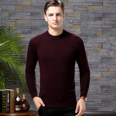 Cashmere sweater, men's round top pure cashmere sweater, men's wool sweater, autumn and winter thin sleeve head bottoming shirt, 2017 new styles S Deep red wine