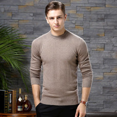 Cashmere sweater, men's round top pure cashmere sweater, men's wool sweater, autumn and winter thin sleeve head bottoming shirt, 2017 new styles S (-) Camel