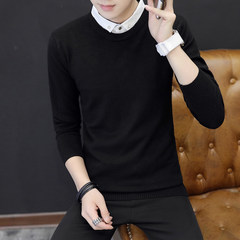 2017 Korean men sweater false two piece head spring knit leisure Japanese retro shirt collar sweater 3XL 941 black shirt collar