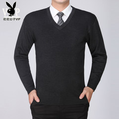 Brand sweater collar middle-aged male V pure cashmere sweater sweater in winter, the elderly father put thick L: [120-140 Jin wears] Black ash