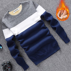 The young man winter coat and long sleeve shirt T-shirt autumn clothing cashmere sweater thick warm autumn clothes 3XL [Q2025] blue velvet thickening