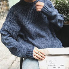 The winter men's sweater T-shirt sweater sweater jacket loose couple trend of Korean autumn S blue