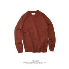 [Bytehare] solid couple retro sweater Pullover men's slim patch the tide S Orange red