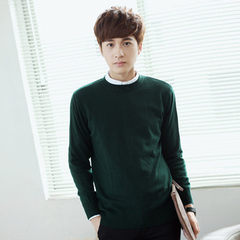 New winter cashmere sweater T-shirt male sleeve head thickening loose solid sweater V collar sweater sweater primer 3XL Green [round neck]