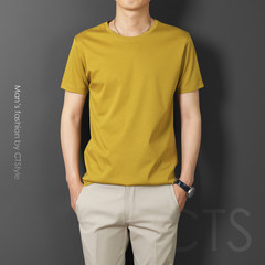 Mercerized cotton short sleeved t-shirt t-shirt middle-aged Mens Cotton Mens Long Sleeve Shirt pure silk shirt loose 3XL Ginger