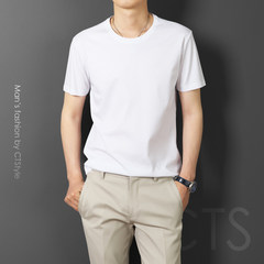 Mercerized cotton short sleeved t-shirt t-shirt middle-aged Mens Cotton Mens Long Sleeve Shirt pure silk shirt loose 3XL white