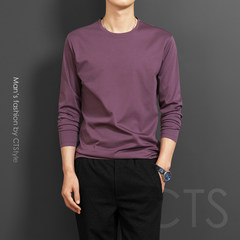 Mercerized cotton short sleeved t-shirt t-shirt middle-aged Mens Cotton Mens Long Sleeve Shirt pure silk shirt loose 3XL Long sleeve purple