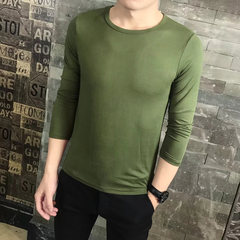Autumn color long sleeved T-shirt man V collar size simple Korean cultivating students fat youth sports shirt M Round neck green
