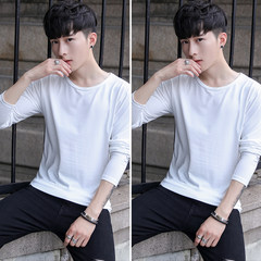 2 pieces of men fall color long sleeve shirt T-shirt male thin white male long sleeved shirt dress 3XL white