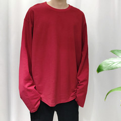 THETIDE made 2017 new loose solid long sleeved T-shirt lovers shirt trend of Korean men and women XL=3 Claret