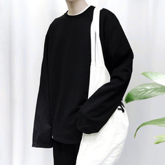 THETIDE made 2017 new loose solid long sleeved T-shirt lovers shirt trend of Korean men and women XL=3 black