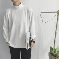 A new winter half solid all-match men shirt simple young Korean loose long sleeved T-shirt fashion M white