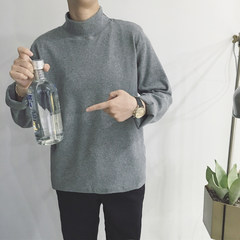 A new winter half solid all-match men shirt simple young Korean loose long sleeved T-shirt fashion M gray