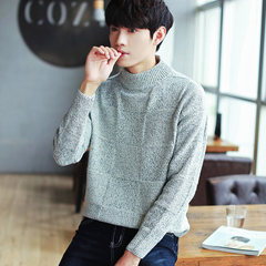 A male half sweater sweater sleeve head - backing Korean students plaid and loose knit M Light grey