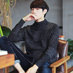 A male half sweater sweater sleeve head - backing Korean students plaid and loose knit M black