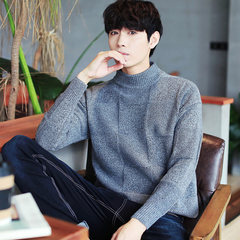 A male half sweater sweater sleeve head - backing Korean students plaid and loose knit M Dark grey