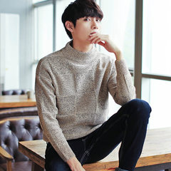 A male half sweater sweater sleeve head - backing Korean students plaid and loose knit M Apricot Beige