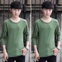 2 pieces of men's solid color long sleeved T-shirt, autumn thin, slim collar, white autumn clothes, shirt, men's clothes 3XL Round neck green + round neck green