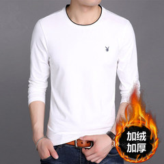 The 2017 men's long sleeved T-shirt with velvet warm winter clothes thick autumn clothes wear Korean backing small shirt 190/4XL [suggestion 185-210 Jin] 8169 velvet white