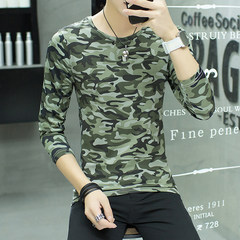 Special offer every day long sleeved T-shirt male V collar men men's clothes wet autumn Korean cultivating large size shirt T-shirt 3XL Camouflage green long sleeves