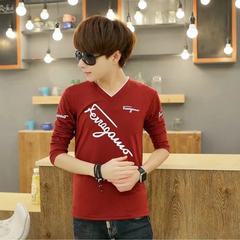 Spring and summer of seven Korean men loose sleeve T-shirt short sleeved on the sleeve of young students in the men's fashion clothes M Red (long sleeve Xie Yingwen)