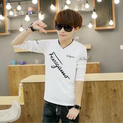 Spring and summer of seven Korean men loose sleeve T-shirt short sleeved on the sleeve of young students in the men's fashion clothes M White (long sleeve Xie Yingwen)