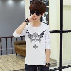 Spring and summer of seven Korean men loose sleeve T-shirt short sleeved on the sleeve of young students in the men's fashion clothes M White (long sleeve cross)