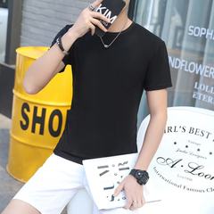Spring and summer of seven Korean men loose sleeve T-shirt short sleeved on the sleeve of young students in the men's fashion clothes M Black short sleeved
