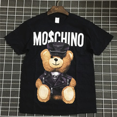 European and American cartoon letter leather bear couples dress T-shirt and a summer tide brand casual relaxed tide tee S black