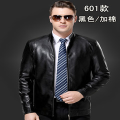 In autumn and winter in the old Haining leather Lapel men with cashmere Goatskin Leather Jacket middle-aged father 165/84A (100-115) 601 black