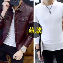 Thin leather men's autumn motorcycle leather jacket, men's leisure coat, spring and autumn men's culture, Korean style handsome 3XL 830 thin section of Bordeaux
