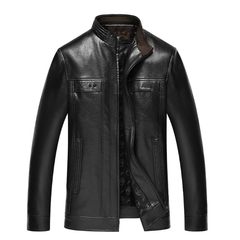 2017 winter men loose with cashmere leather collar middle-aged male old leather jacket jacket Dad Less than 54160 catties Black (spring and Autumn)