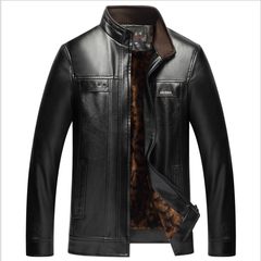 2017 winter men loose with cashmere leather collar middle-aged male old leather jacket jacket Dad Less than 54160 catties Brown Black (extra thick velvet)