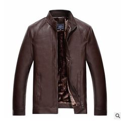 2017 winter men loose with cashmere leather collar middle-aged male old leather jacket jacket Dad Less than 54160 catties B01 light coffee (Jin Sirong)