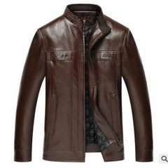 2017 winter men loose with cashmere leather collar middle-aged male old leather jacket jacket Dad Less than 54160 catties Dark brown (spring and Autumn)