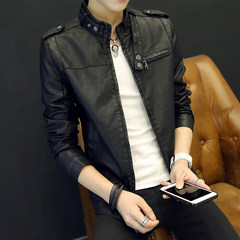 Special offer every day in spring and autumn, thin leather men's male teenager baseball uniform leather jacket coat. 3XL 919 black +0418 white Long Sleeve T-Shirt