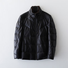 ZR&ampVIYA Haining Leather Men mink leather collar jacket men trend leather jacket 3XL black