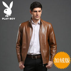 Dandy in elderly male leather leather and velvet coat and thickened Haining sheep leather jacket with father 185/2XL (160-175 Jin) Orange plus velvet