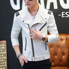 Male students are 2017 leather motorcycle jacket jacket coat winter coat slim young handsome men. 175/88A white