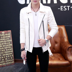 Male students are 2017 leather motorcycle jacket jacket coat winter coat slim young handsome men. 175/88A Milky white