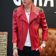Male students are 2017 leather motorcycle jacket jacket coat winter coat slim young handsome men. 175/88A gules