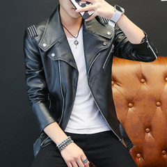 Male students are 2017 leather motorcycle jacket jacket coat winter coat slim young handsome men. 175/88A black