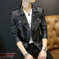Male students are 2017 leather motorcycle jacket jacket coat winter coat slim young handsome men. 175/88A Quiet black