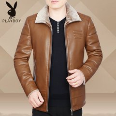 Dandy new winter fur leather and velvet jacket men thickening middle-aged casual jacket 170/M Huangka