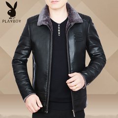Dandy new winter fur leather and velvet jacket men thickening middle-aged casual jacket 170/M black