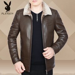 Dandy new winter fur leather and velvet jacket men thickening middle-aged casual jacket 170/M Salted vegetable color